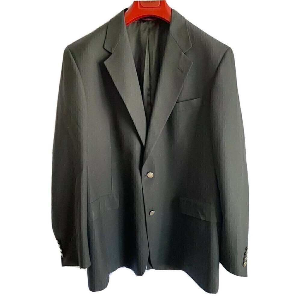 Hart Schaffner & Marx Mens Black Wool Blazer 44 L LONG Sport Coat Metal Button